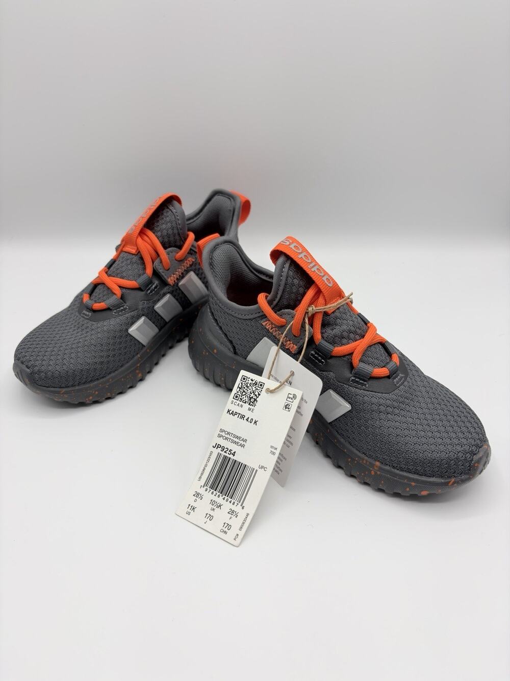 adidas Kaptir 4.0 Shoes Sneakers Kids JP9254 Gray Orange Sz 11k EUR 28.5 NWT